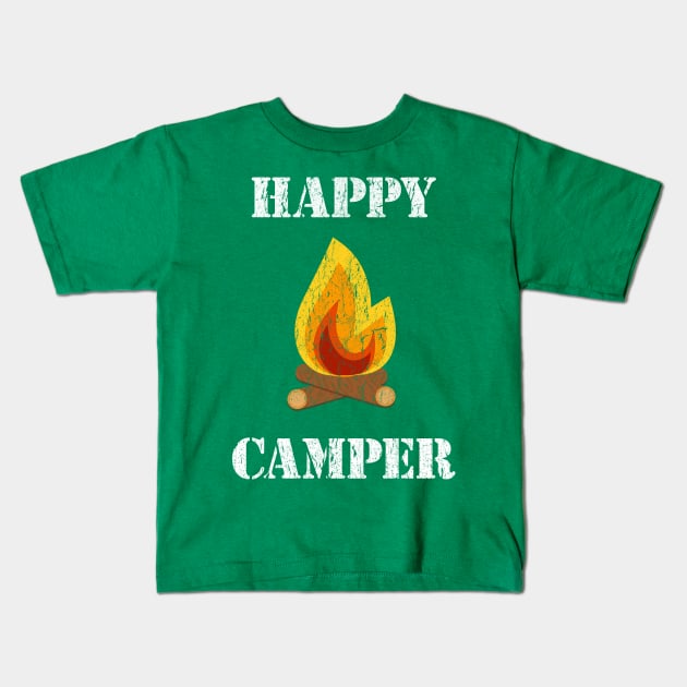 Vintage Distressed Happy Camper Kids T-Shirt by vladocar